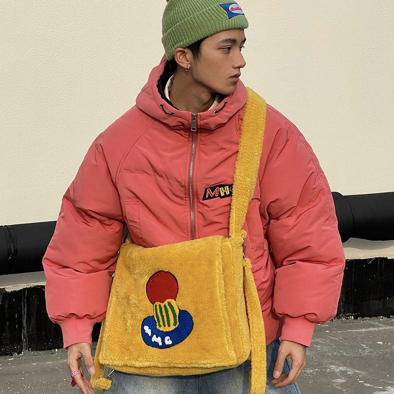 Bán Chạy!F & X Túi Đeo Chéo Vai MHG Bằng Cotton Nhung Cừu Thêu Hình MamaHasGun Đường Phố California Mùa Thu Đông Cá Tính Cho Bé Trai