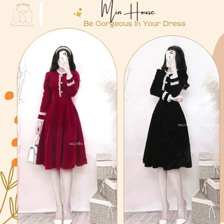 váy đỏ dự tiệc.mặc tết siêu xinh-hàng chuẩn đẹp loại 1-đầm đen tay dài style hàn quốc