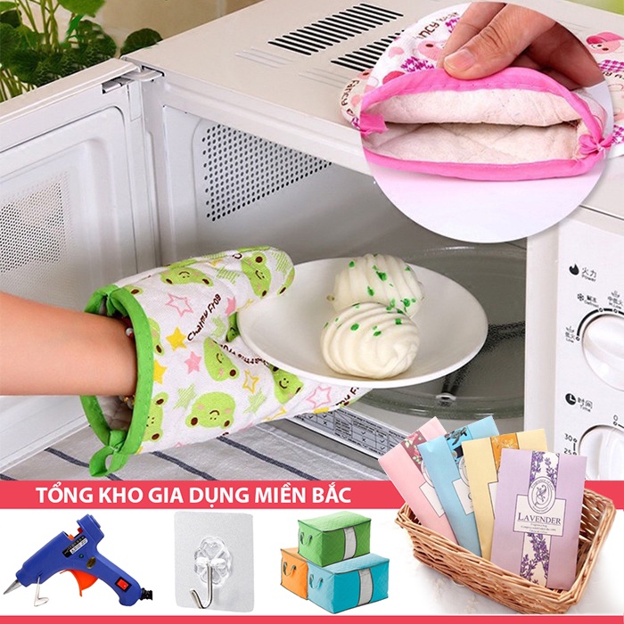 [Tổng Kho Sỉ] Găng Tay Vải Bưng Bê Đồ Vật Nóng - Bao Tay 2 Lớp Vải Bông Chống Nóng, Nhắc Nồi, Nướng Bánh (Tùy Chọn)