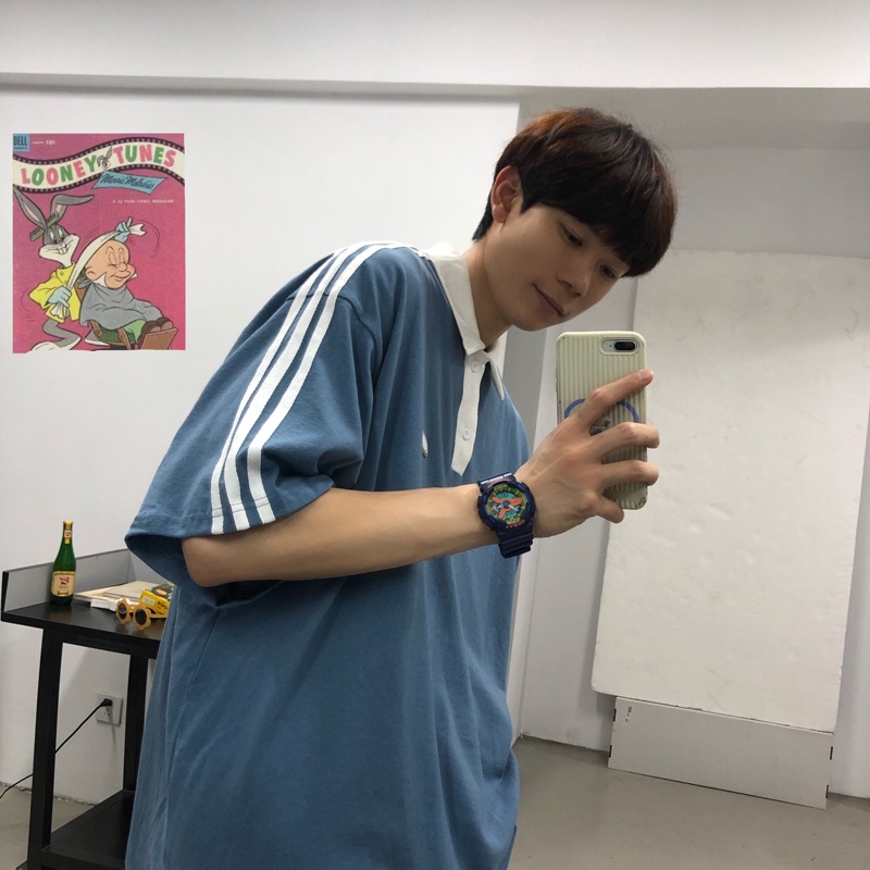 Áo Thun Polo Ngắn Tay Dáng Rộng Họa Tiết Kẻ Sọc Đơn Giản Thời Trang Mùa Hè Cho Nam