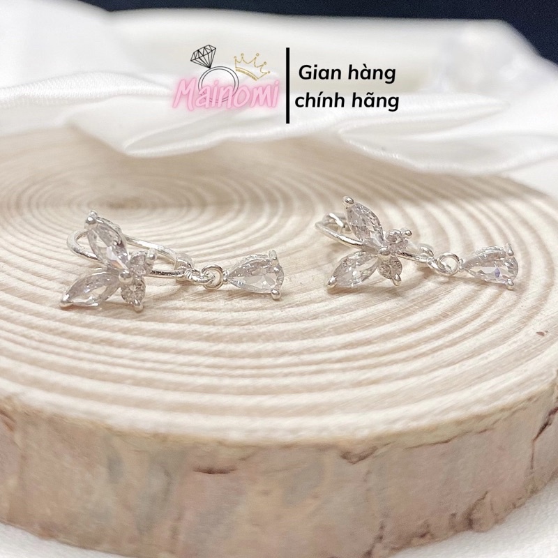 Bông tai bạc nhỏ nhắn xinh xắn, cánh bươm bướm đính đá bấm bật xịn xò Mainomi Shop Bạc Xinh