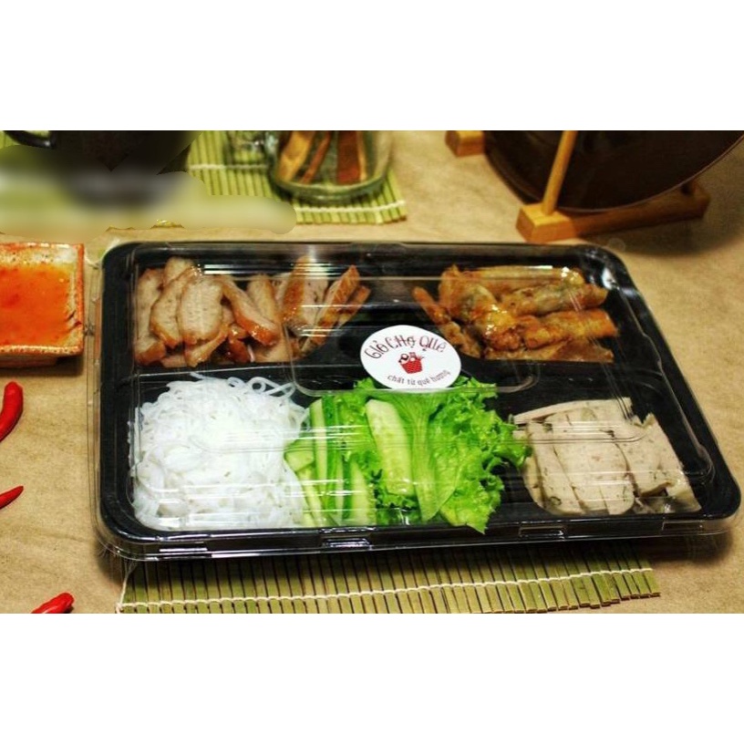 Sỉ set 50/100 hộp - khay nhựa đen đựng thức ăn kèm nắp dùng một lần 1,2,3,4,5 ngăn Đựng cơm, đồ ăn