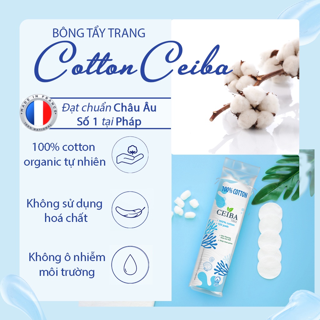 Combo 5 Bông Tẩy Trang Ceiba 100% Cotton Siêu Tiết Kiệm Dung Dịch 80 Miếng x5