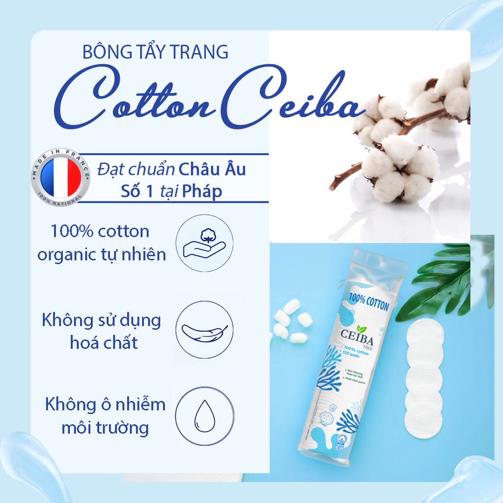 Bông Tẩy Trang Derladie Ceiba 100% Cotton Siêu Tiết Kiệm Dung Dịch 120 Miếng