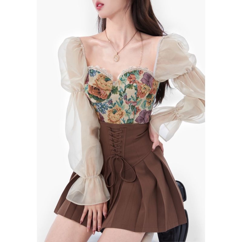 Jiashucheng Bộ Áo Sơn Dầu Thiết Kế Mỏng Lưng Cao Xếp Ly Mùa Hè Cho Nữ Niche