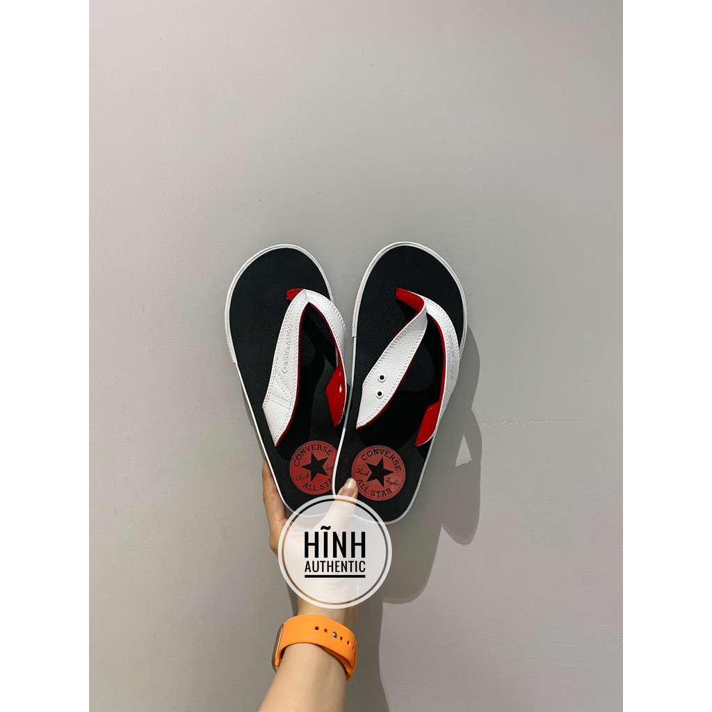 New - Dép converse đen quai trắng logo đỏ chính hãng