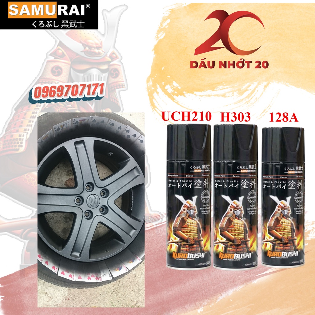 COMBO Sơn xịt Samurai màu đen nhám lấp lánh H303 (có ánh kim) gồm 3 chai UCH210 H303 K1K HOẶC 128A