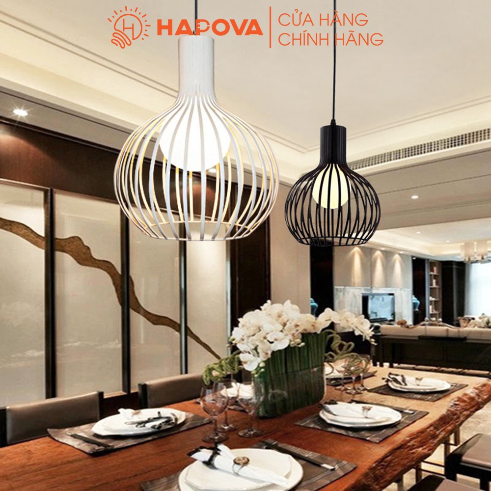 Bộ 3 Đèn thả lồng Chim HAPOVA JOYCE 6870/3 màu Đen cỡ 230mm + Tặng kèm bóng led AS Vàng