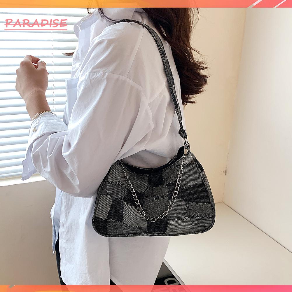 Túi xách denim phối màu tương phản dây quai xích thời trang cho nữ