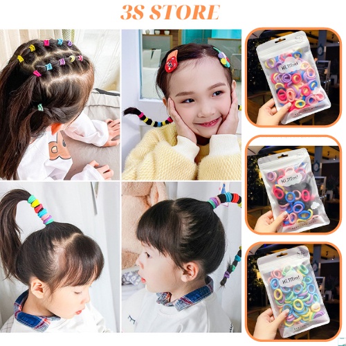 Dây buộc tóc cho bé set dây cột tóc mix nhiều màu co giãn tốt không đau tóc bé set 50 thun buộc tóc