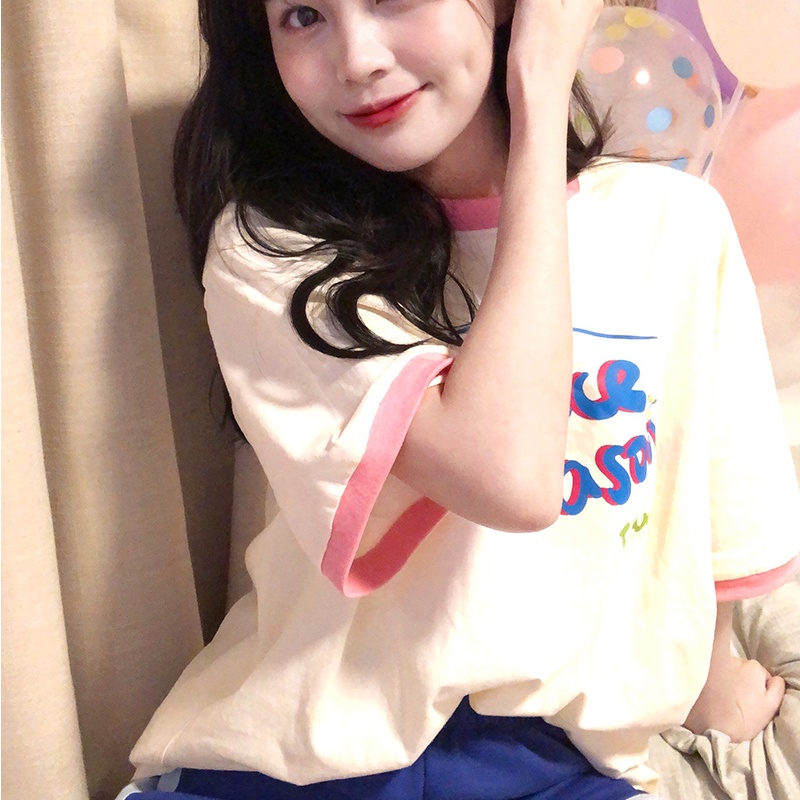 Áo thun SUXI tay ngắn cổ tròn in chữ đơn giản thời trang mùa hè cho nữ