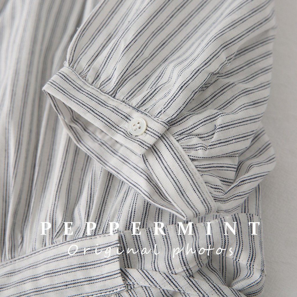 Đầm dài ngắn tay họa tiết kẻ sọc thời trang Hàn Quốc mùa hè mới thanh lịch 44715