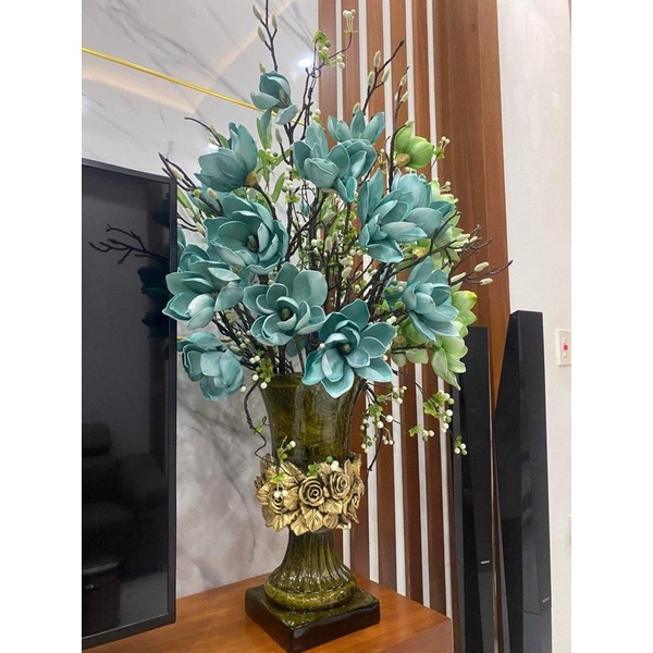Bình hoa composite,Mỹ nghệ shop, decor, trang trí, quà tặng sinh nhật, tân gia, bình hoa giả, cao cấp mã chân vuông đồng
