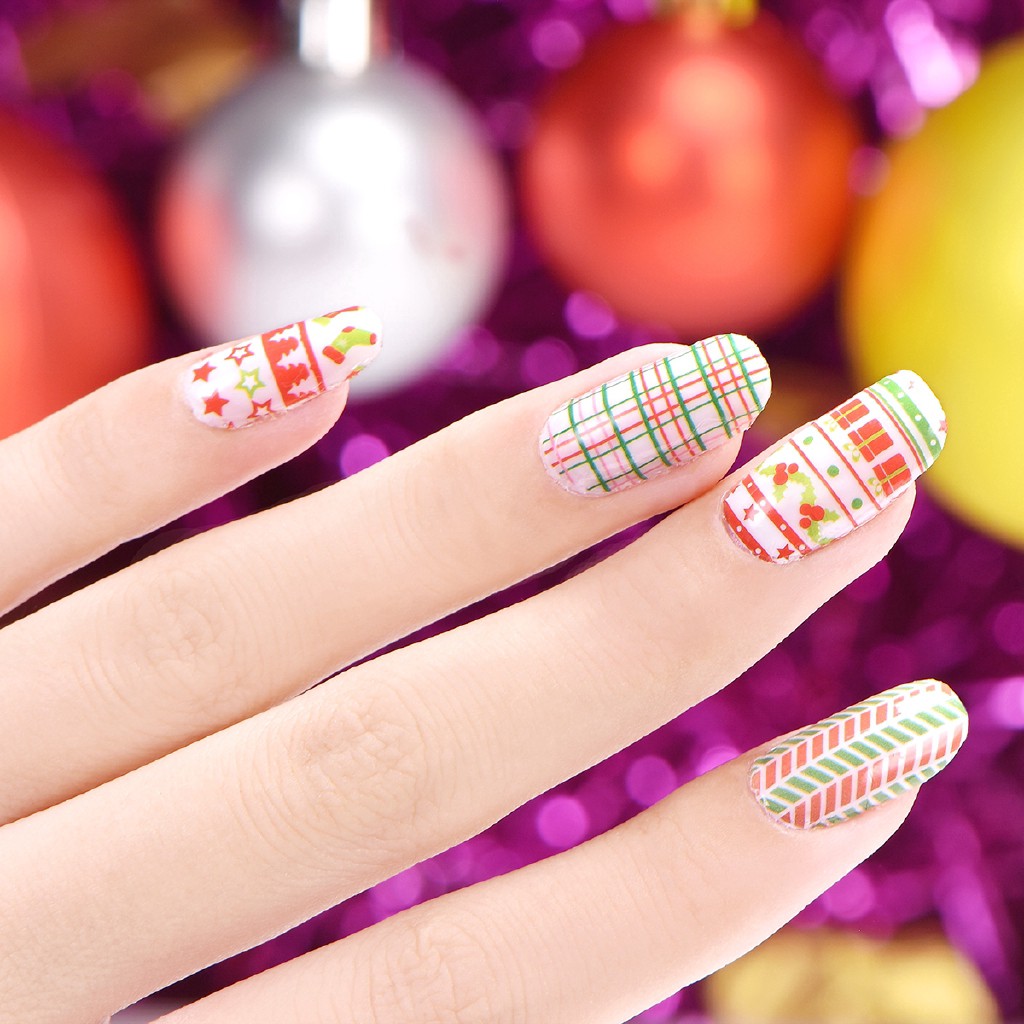 [Hàng mới về] Tờ sticker dán móng họa tiết Giáng Sinh trang trí móng nghệ thuật