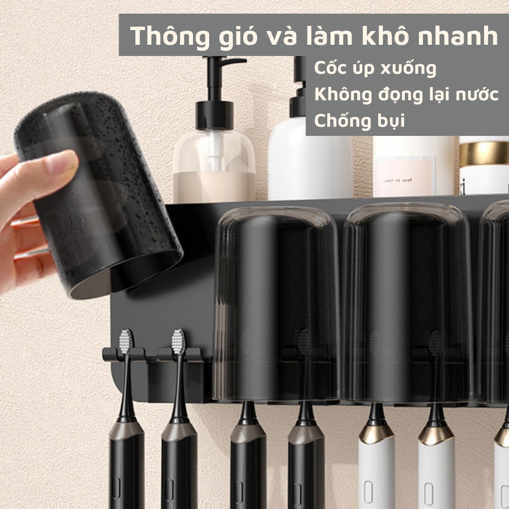 Bộ nhả kem đánh răng tự động kệ để cốc bàn chải đánh răng lắp đặt siêu dễ AIGE