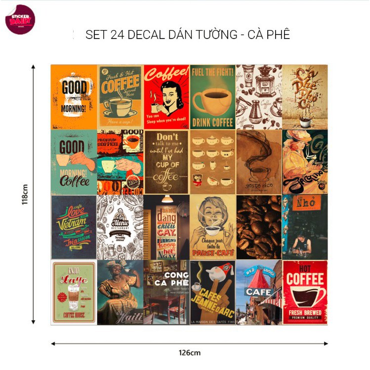 Set 24 Decal dán tường - Coffee