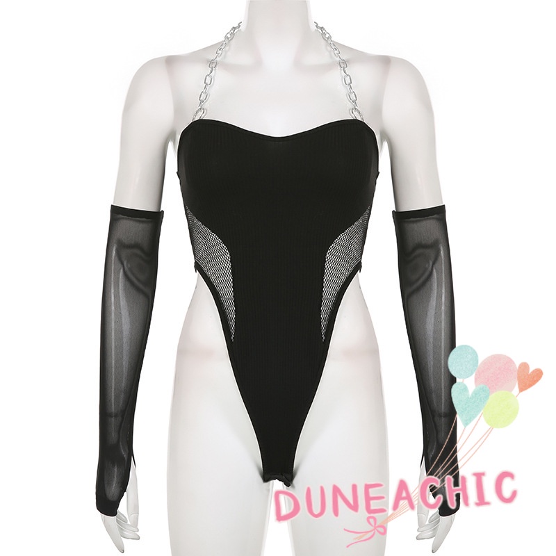 DUNEA Bộ Áo Liền Quần Dáng Ôm Phối Dây Xích Quyến Rũ Cho Nữ