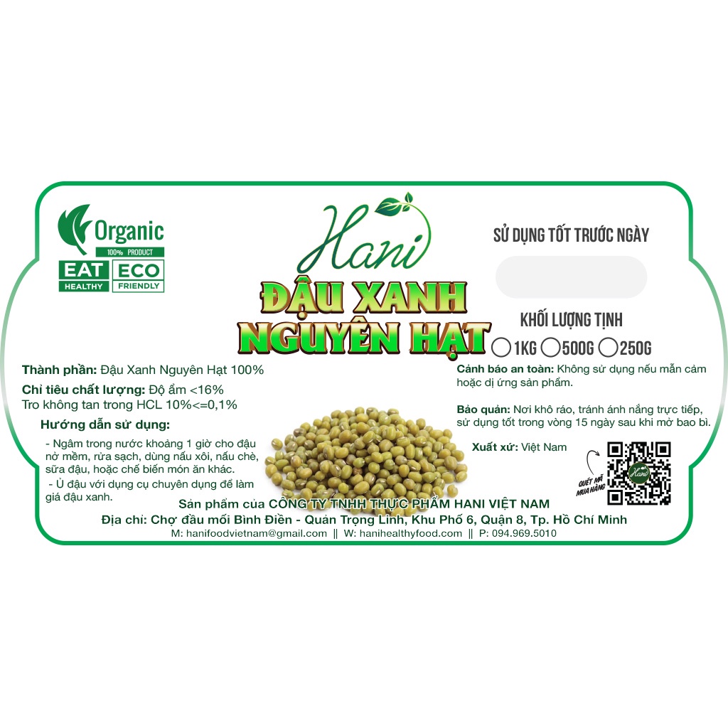 1kg Hạt Đậu Xanh/Đỗ Xanh Nguyên Hạt Sạch Hạt To, Giống Thuần, Làm Giá Đỗ, Nấu Chè ✔️ Dinh dưỡng HANI FOOD