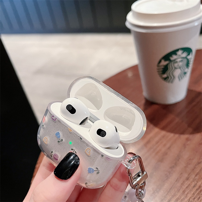 Vỏ Bảo Vệ Hộp Sạc Tai Nghe AirPods 3 AirPods Pro 1/2 Hình Hoa Gắn Dây Đeo Thời Trang