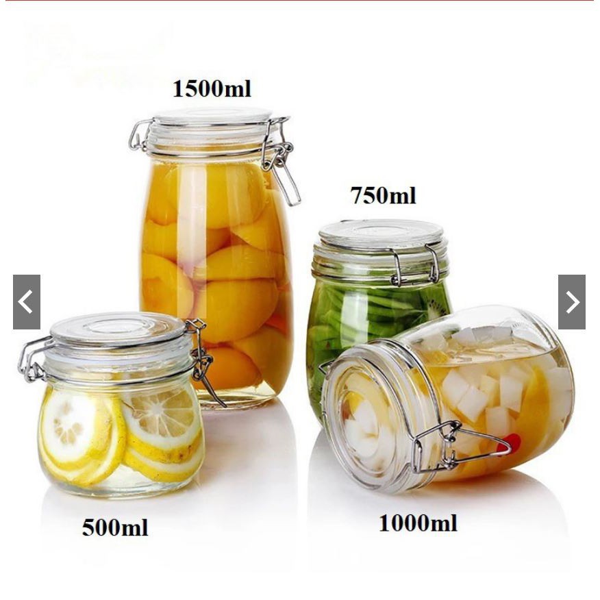 Hũ thủy tinh nắp kẹp - nắp cài cao cấp 500ml-750ml-1L