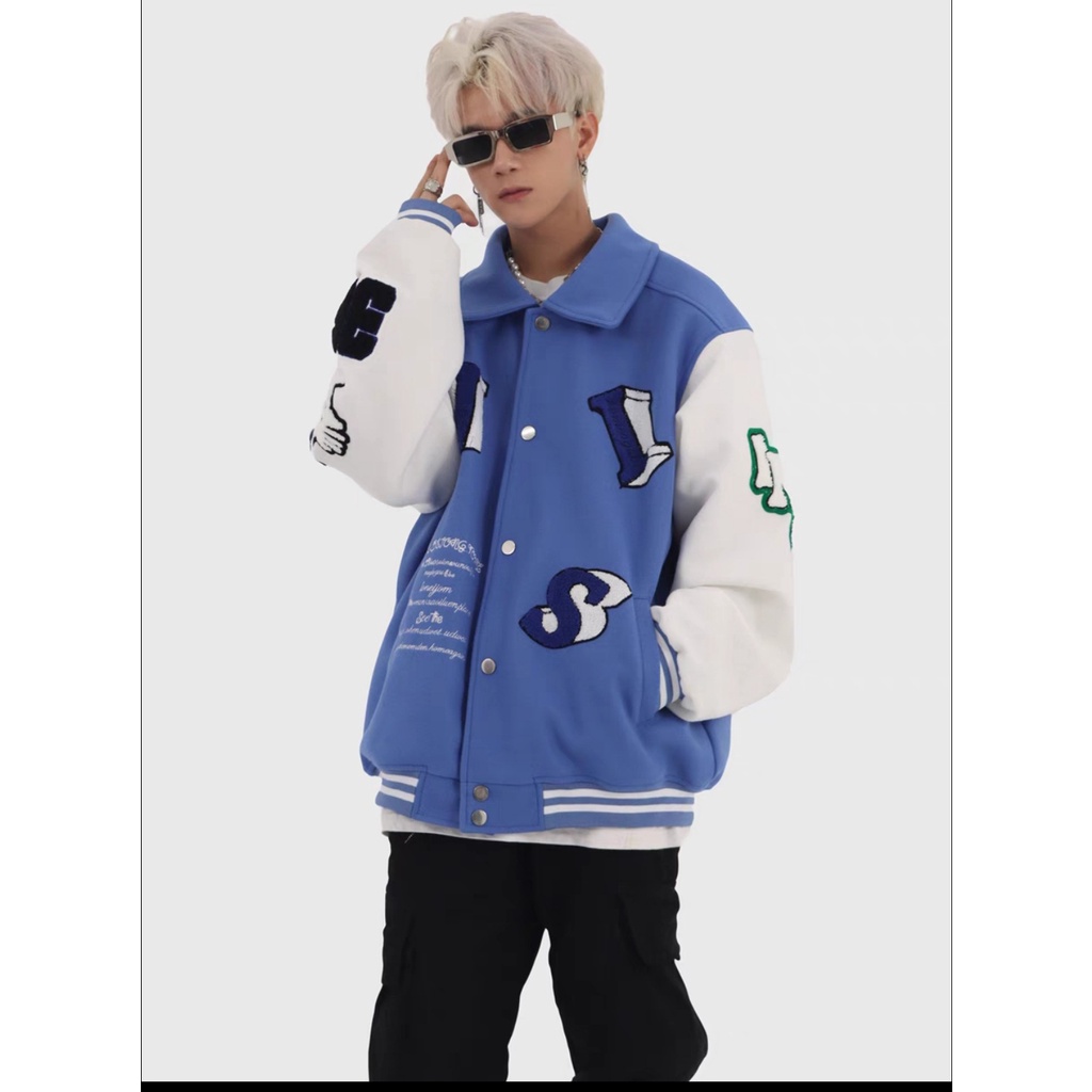 🔥🔥 Áo Varsity INS màu xanh chất da cực chất hot 2021