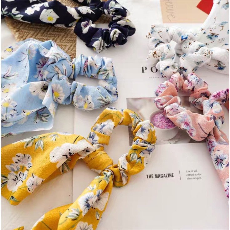 Dây buộc tóc scrunchies, dây cột tóc chun buộc tóc nữ nơ họa tiết dễ thương thời trang Hàn Quốc P173 - VHT SHOP