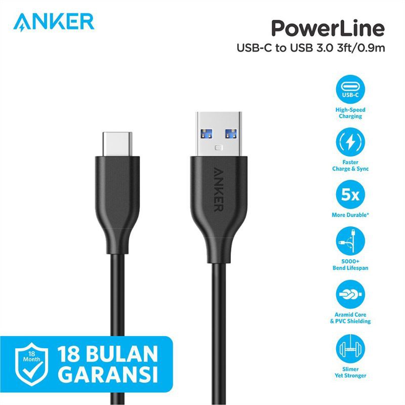 Dây Cáp Sạc Anker Powerline Type-C Sang Usb 3.0 3ft / 0.9