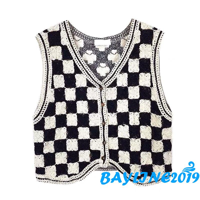 Áo khoác len cardigan sát nách cổ chữ v họa tiết kẻ sọc màu sắc tương phản thời trang cho nữ