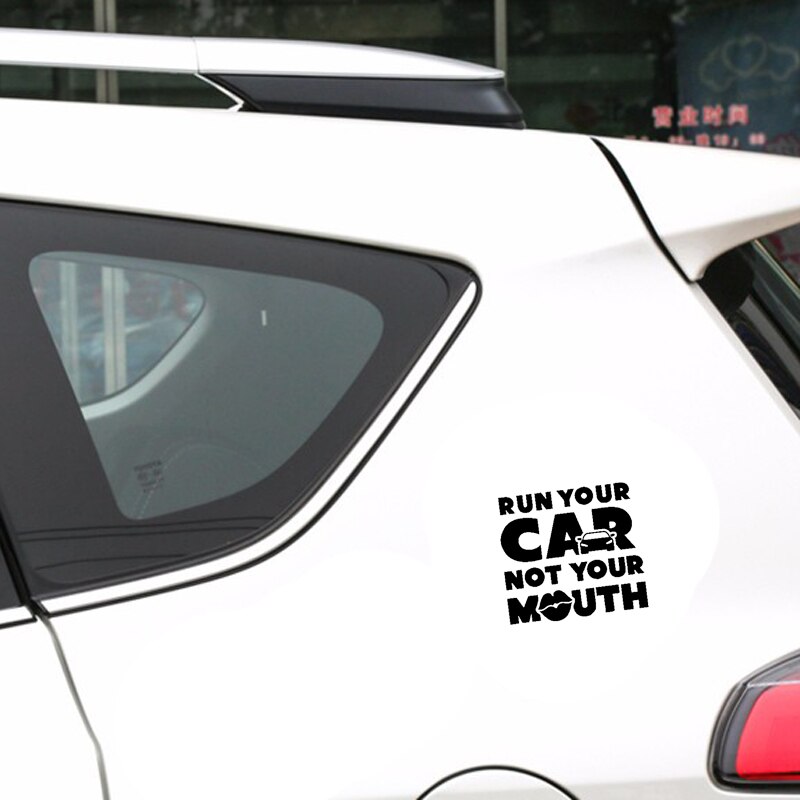 Đề can vinyl RUN YOUR CAR NOT YOUR MOUTH vui nhộn trang trí xe hơi kích cỡ 15.5x14cm