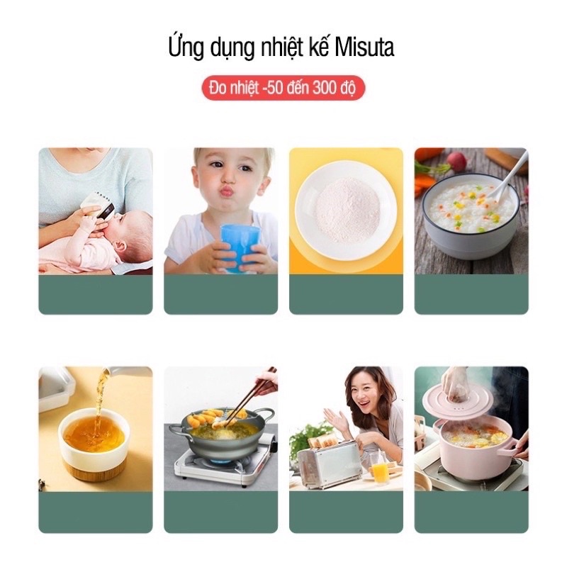 Nhiệt kế Misuta đo độ nước pha sữa và đồ ăn cho bé - Nhiệt kế điện tử thông minh đa năng đo nước tắm trẻ em