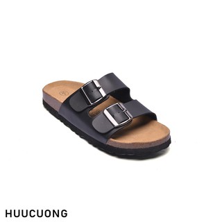 💥💥Dép 2 khóa da pu màu đen ĐẾ TRẤU