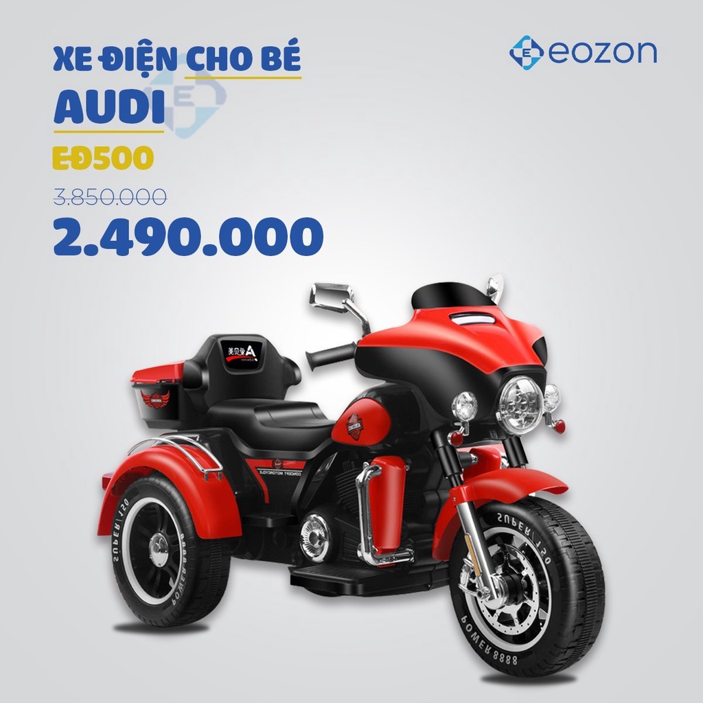 Xe máy điện Audi Eomart moto 3 bánh ABM 5288 dáng thể thao cảnh sát cho bé đạp ga (Đỏ-Trắng-Xanh-Đen)