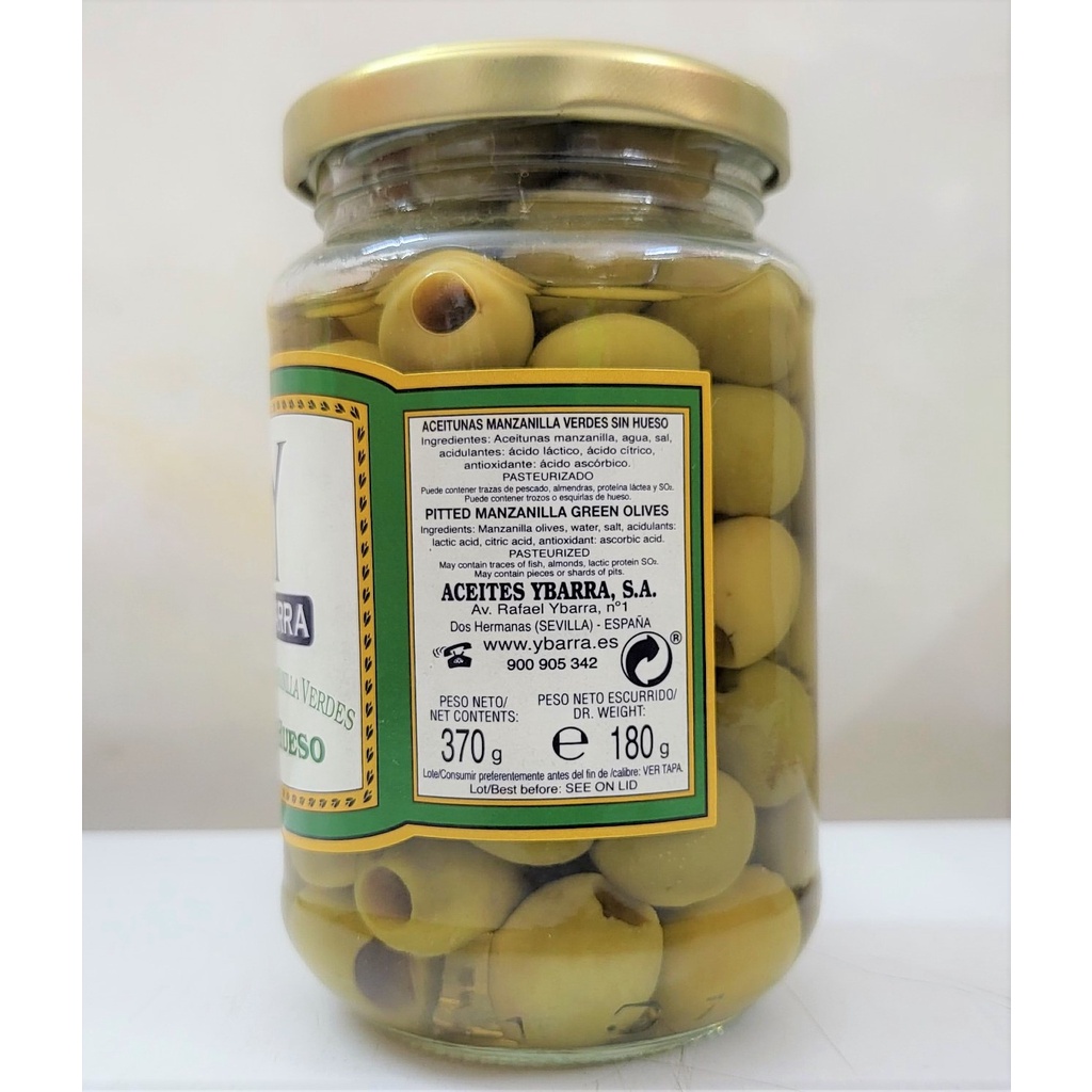 [Lọ 370g] QUẢ Ô LIU XANH MANZANILLA TÁCH HẠT [Spain] YBARRA Pitted Manzanilla Green Olives (atu-hk)