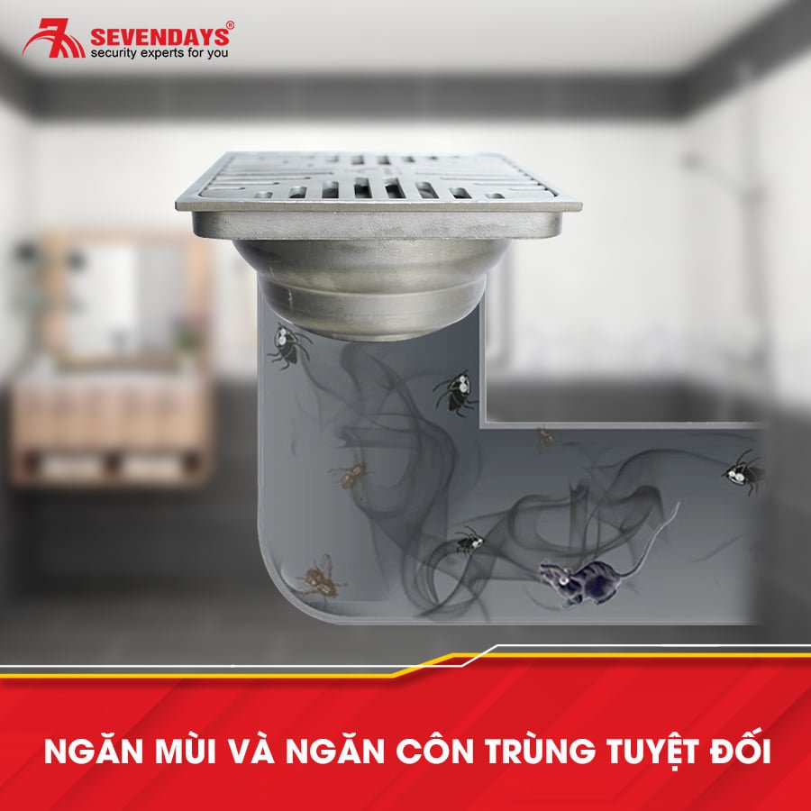 [BẢO HÀNH 10 NĂM] Phễu Thoát Nước Sàn Ngăn Mùi SEVENDAYS Kim Tự Tháp Mặt Vuông Size 10 mã SAV-10UL-02X