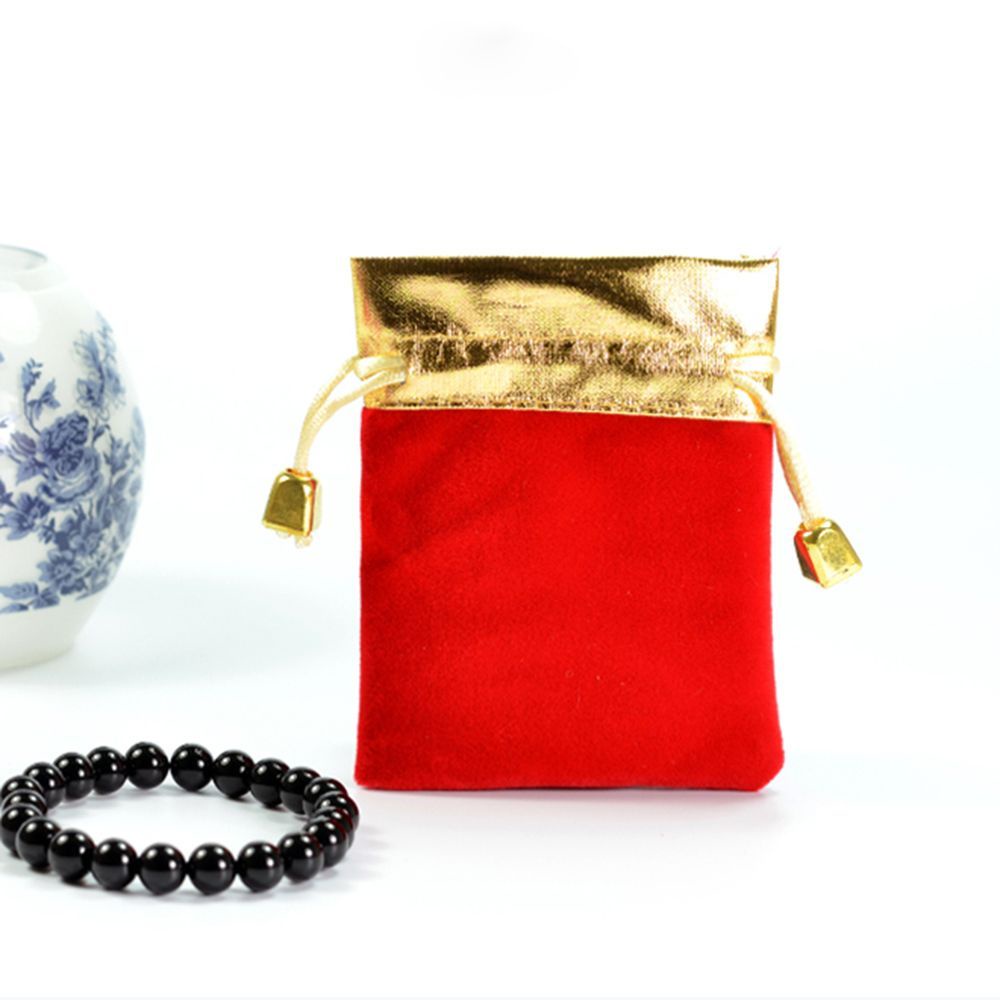 Set 12 túi đựng đồ trang sức vải nhung lông nỉ màu đỏ phối dây rút làm quà tặng cho tiệc