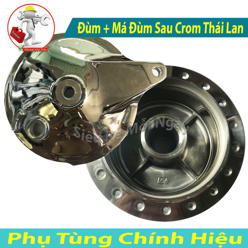 Combo Bánh Sau Đùm Lớn và Má Đùm Mạ Crom Xe Sirius , Exciter 135 Thắng Đùm Thái Lan