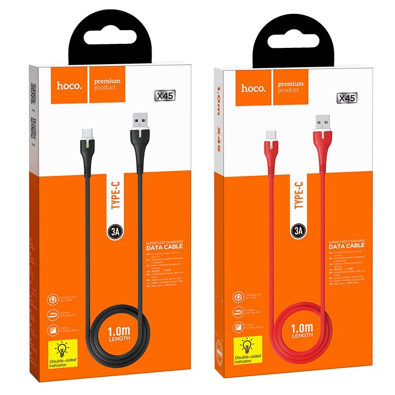 Dây Cáp sạc IP/Micro/TypeC X45 2.4A có đèn LED