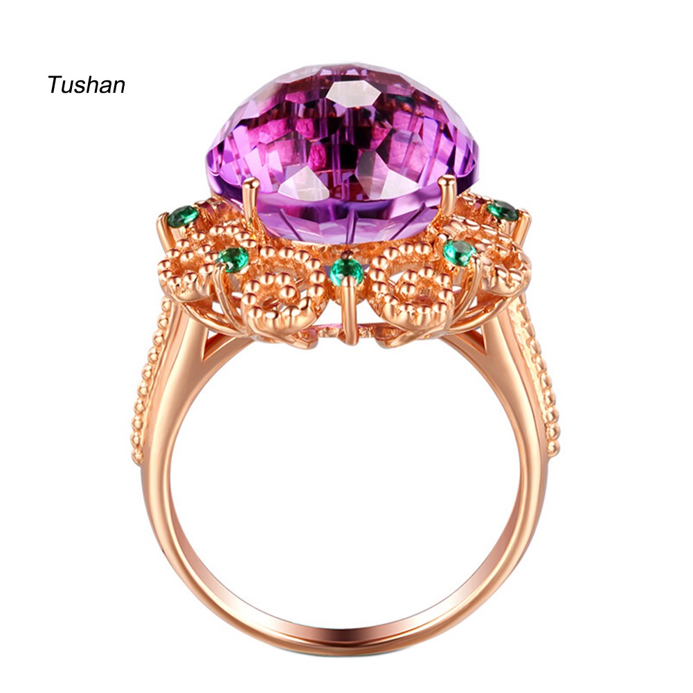 TUSH Fashion Women Faux Amethyst Finger Ring Wedding Engagement Banquet Jewelry Gift