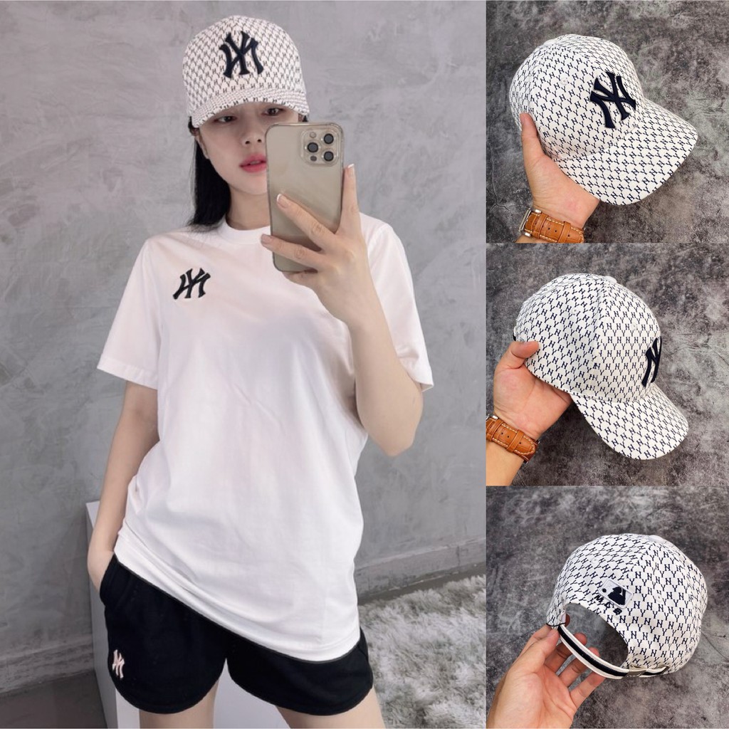 Mũ lưỡi trai NY M.L.B Monogram Rainbow White XUẤT DƯ FULL TEM TAG