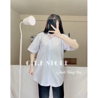 Áo sơ mi tay lở form rộng ( màu trắng xanh)