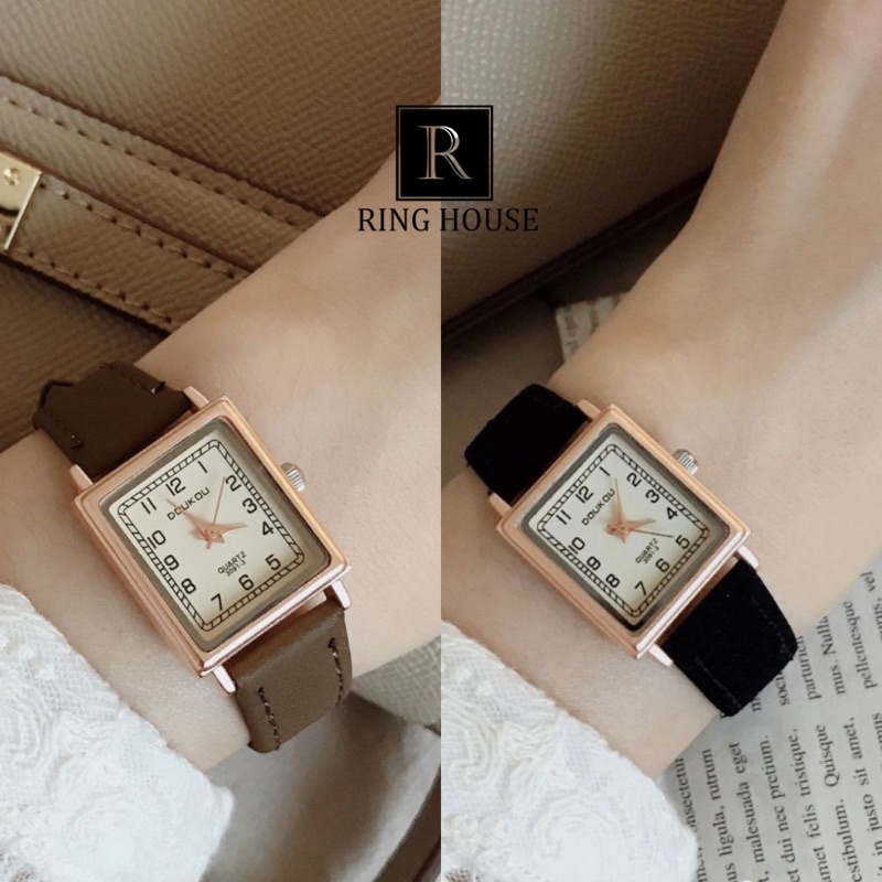 Đồng Hồ Nữ Dây Da Cao Cấp Chính Hãng Doukou Mặt Vuông Đẹp Thanh Lịch Giá Rẻ Ring House