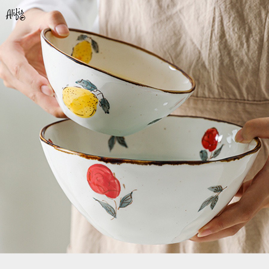 Tô sứ, bát tô ăn mì, đựng salad- họa tiết hoa quả nhiều màu sắc - dùng cho bàn ăn và decor
