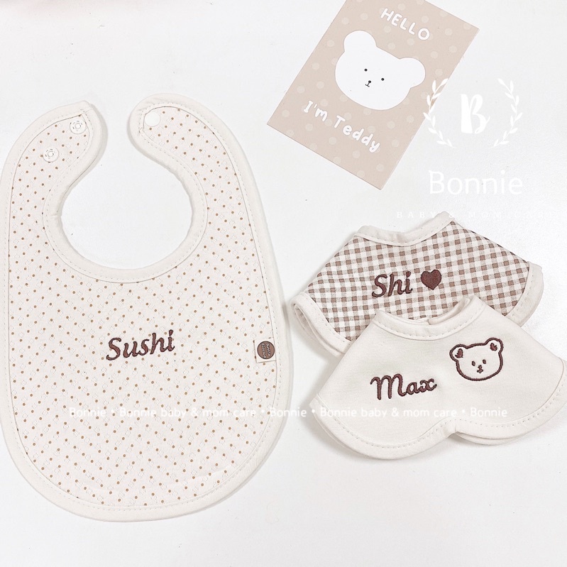 Yếm thêu tên bé theo yêu cầu Organic Bunnie Blossom