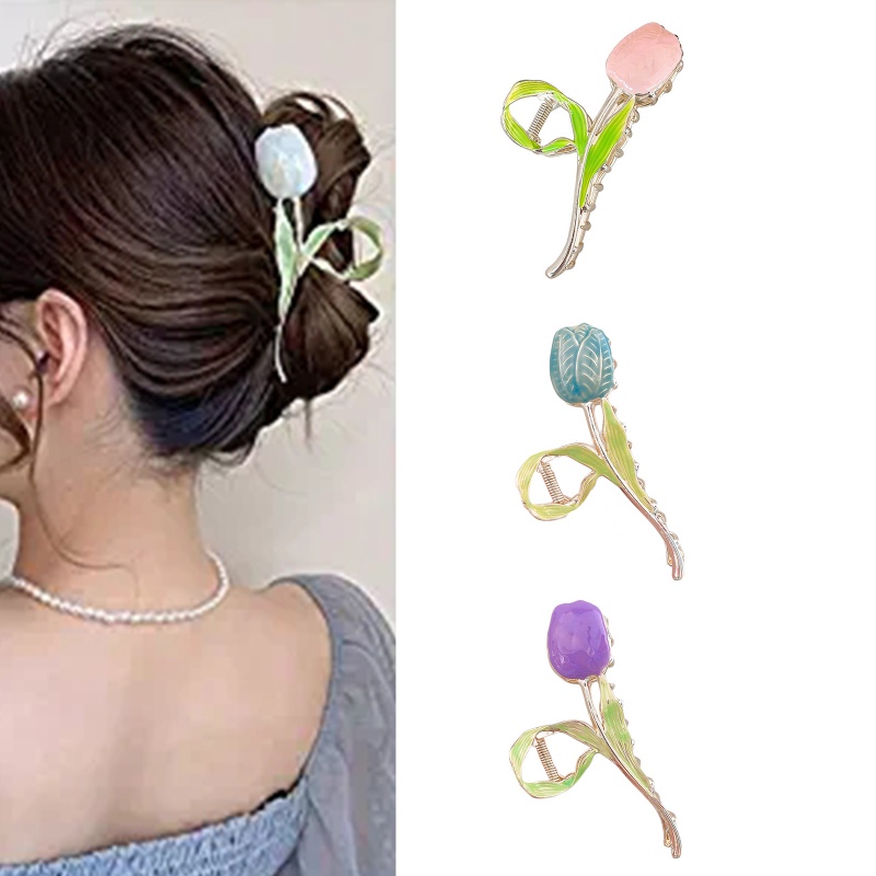 Kẹp Tóc Dài / Mỏng Bằng Hợp Kim Hình Hoa Tulip Cho Nữ