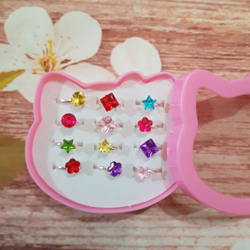 Set 12 nhẫn hợp kim đính đá nhân tạo giá sỉ cho bé