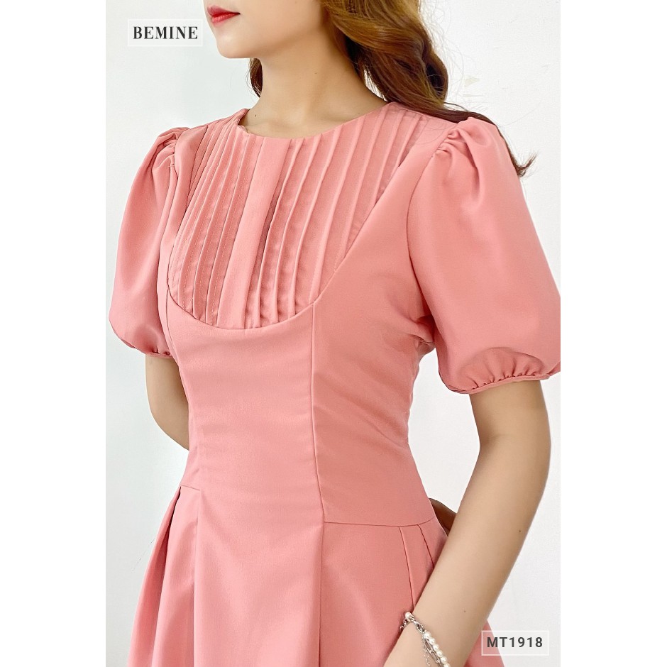 Đầm cổ tròn xếp ly ngực BEMINE MT1918HONG | BigBuy360 - bigbuy360.vn
