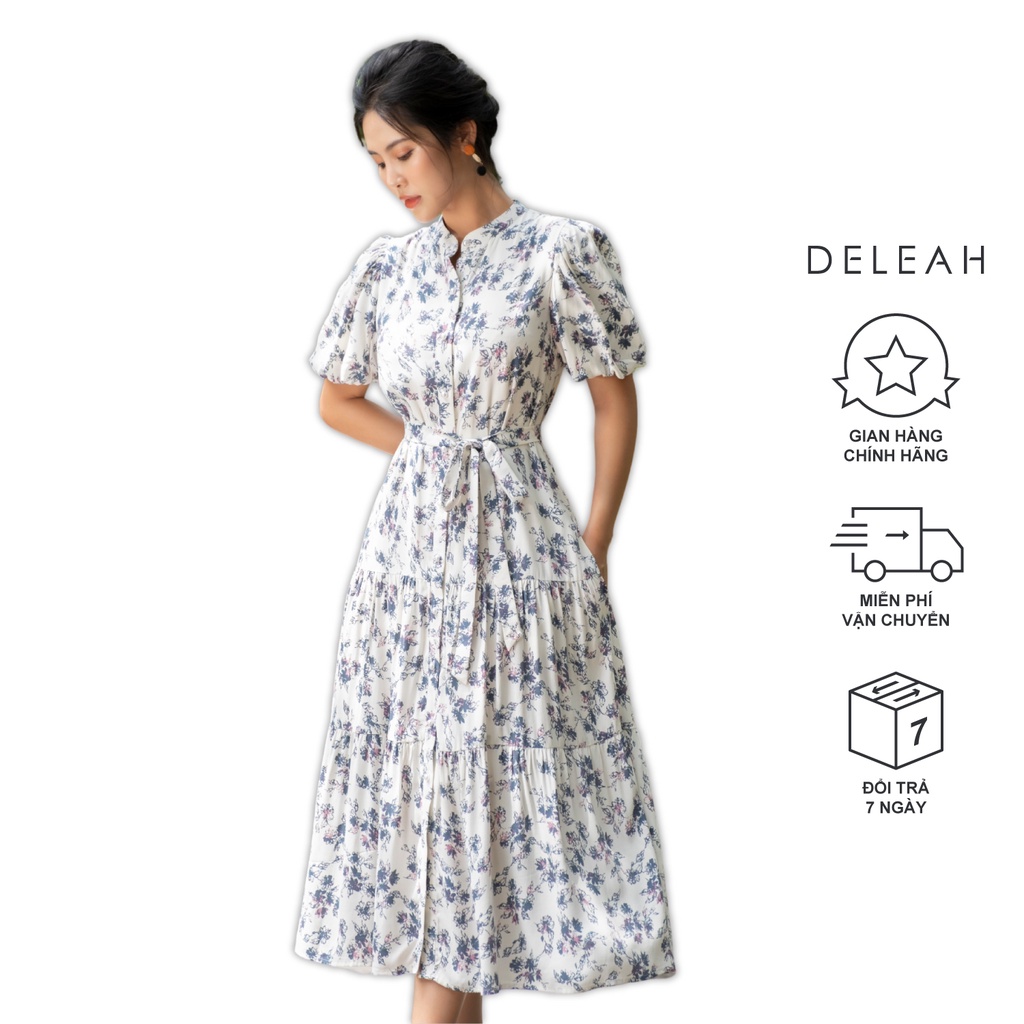 Đầm đuôi cá đai rời De Leah thiết kế dáng suông nữ tính chất liệu lanh tằm in hoạ tiết hoa nhí