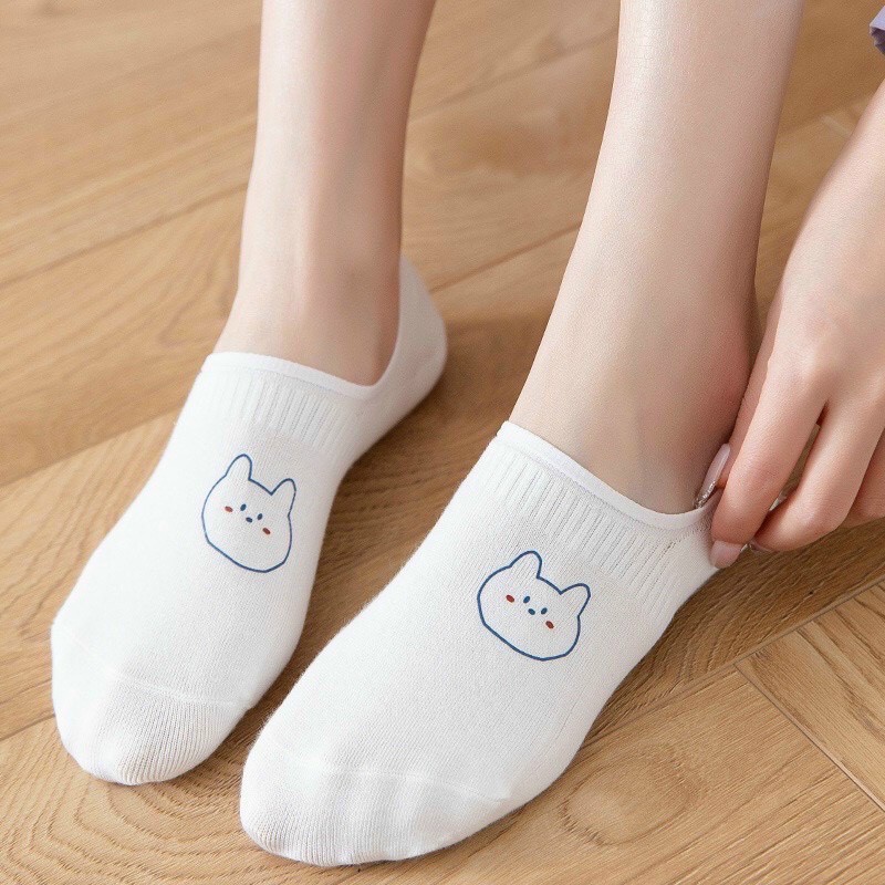 Túi Zip 10 Đôi Tất Hài Màu Trắng, Vớ Nữ Cotton Hình Cute