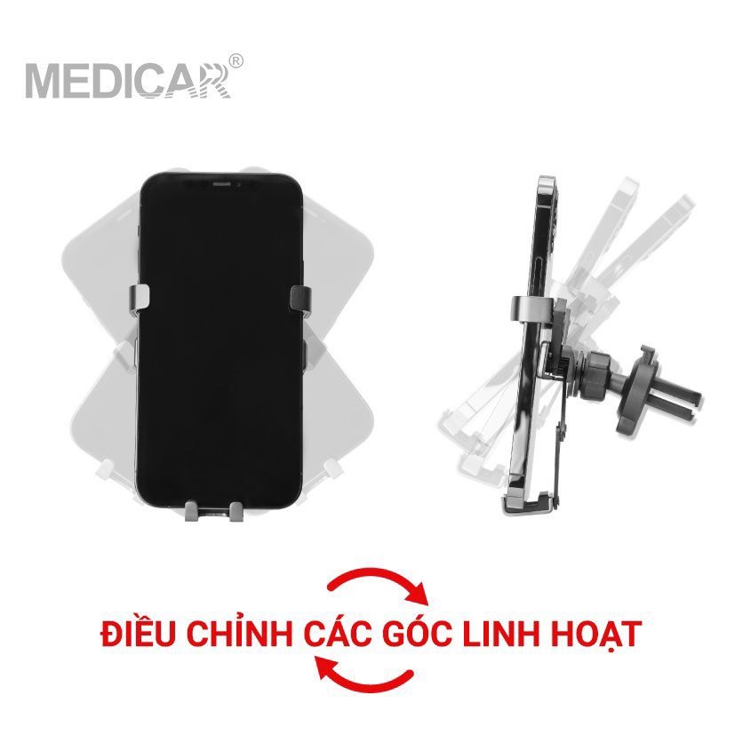 Giá đỡ điện thoại ô tô chống rung MEDICAR V1, kẹp điện thoại khe gió xe hơi cứng cáp, thao tác 1 tay