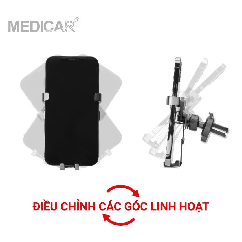 Giá Đỡ Điện Thoại Trên Ô Tô, Kẹp Điện Thoại Ô Tô MEDICAR - Cứng Cáp, Chống Rung, Xoay 180 Độ - Gắn Trên Cửa Gió Điều Hòa